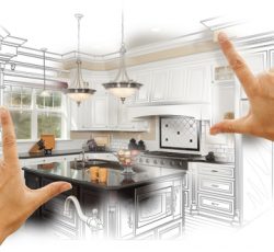 Female,hands,framing,custom,kitchen,design,drawing,and,photo,combination.